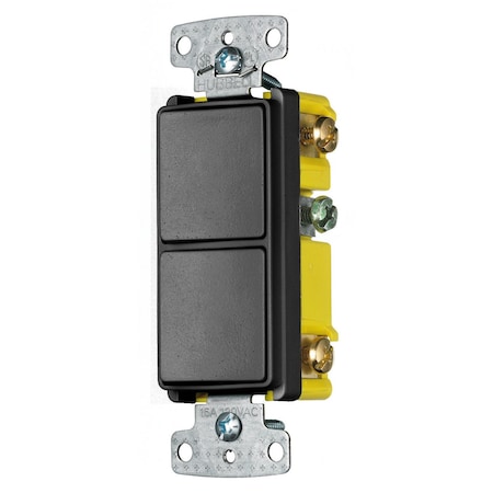 HUBBELL WIRING DEVICE-KELLEMS Switches and Lighting Controls, Combination Devices, Residential Grade, Decorator Series, 2) Single Pole Rockers, 15A 120V AC, Side Wired, Black RCD101BK